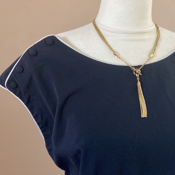 Claudie Pierlot- Vintage-Inspired Navy Fit & Flare Dress with Button Shoulder - Picture 2 of 8